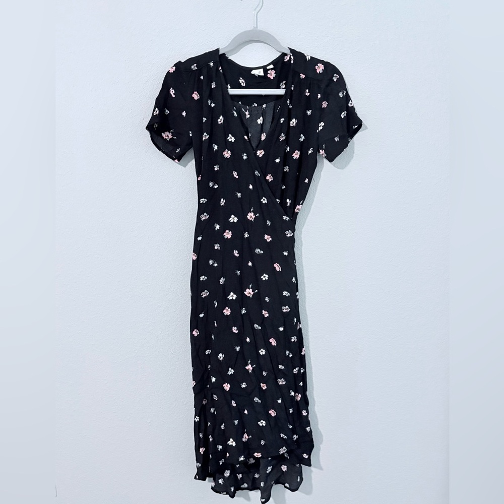 Floral Black Wrap Dress